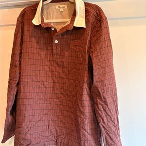Madewell Men's Rust Quilted Plaid Long-Sleeve Rugby Polo Shirt